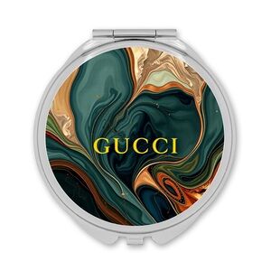 HANDMADE FASHION Round Silver Double Sided Compact Mirror